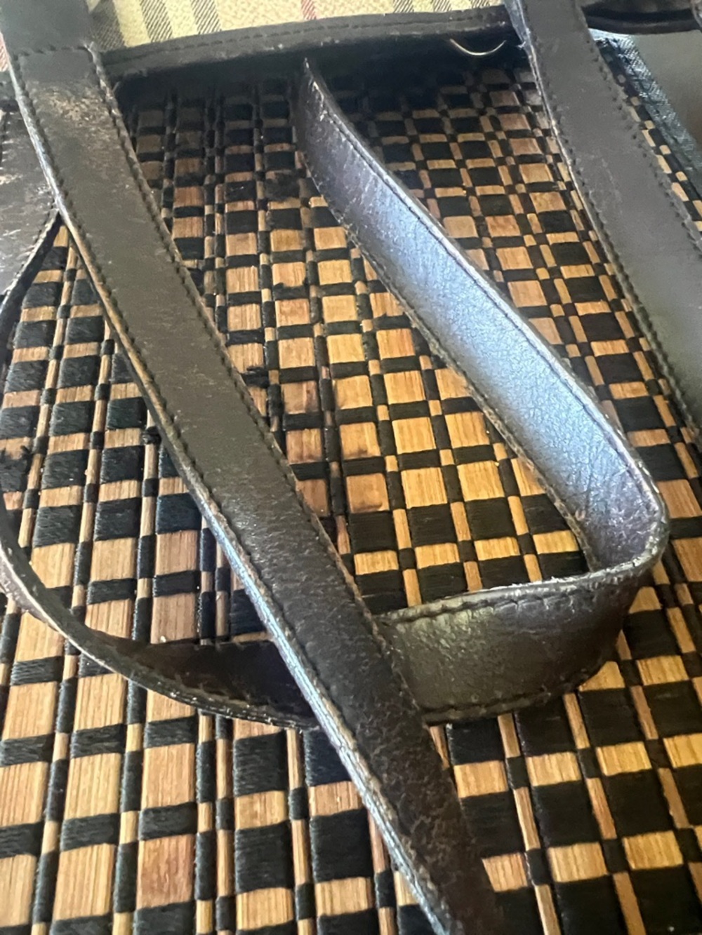 Burberry Tan & Black Plaid Leather-Trim Tote - Picture 9 of 10